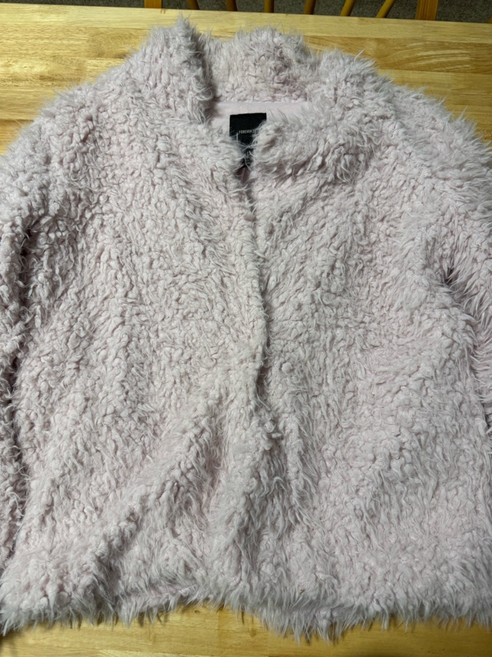 Forever 21 Pink Fuzzy Sherpa Coat Women’s Large Open Front Faux Fur Jacket